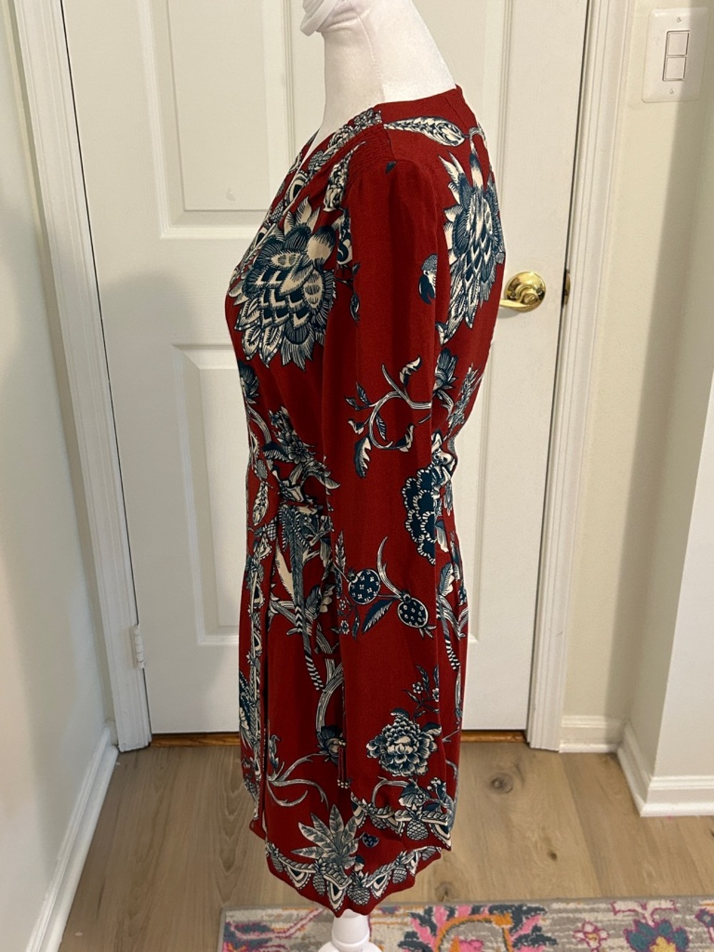 Farm Rio Tropical Landing Red Wrap Mini Dress NWT Size Small Beaded Tassels - Picture 11 of 16
